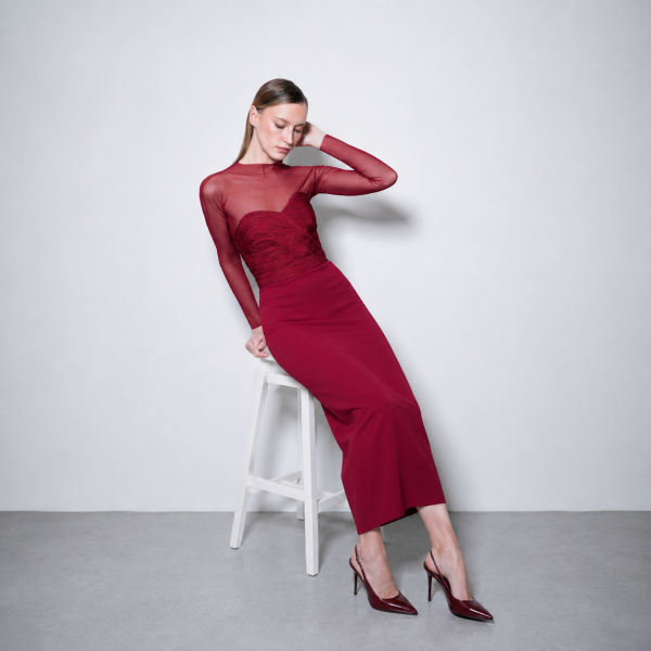 Vestido Midi de Invitada Granate Degar Victoria - Imagen 2