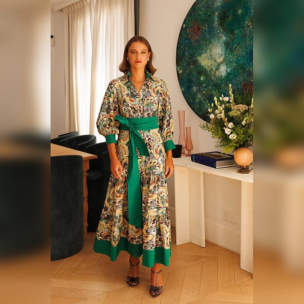 Vestido Midi Camisero Verde Estampado Ve-Giana Panambi - Imagen 3