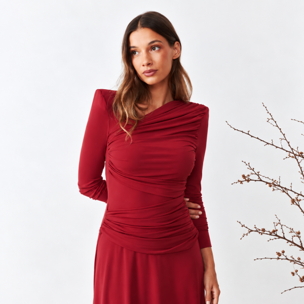 Vestido Midi Fresa con Escote Asimétrico Paolo Victoria - Imagen 3