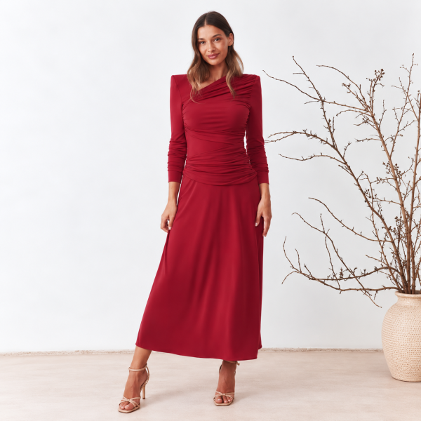 Vestido Midi Fresa con Escote Asimétrico Paolo Victoria - Imagen 2