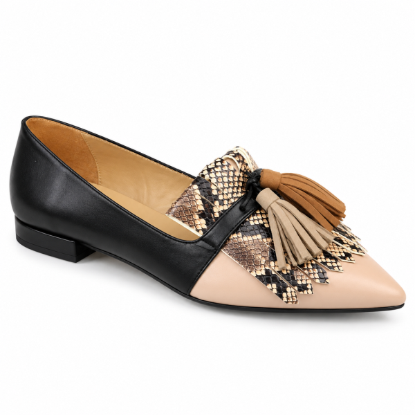 Zapato de Piel Combinado Negro y Nude Dansi 8502A
