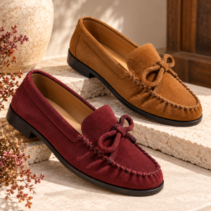 Mocasín de Ante para Mujer Dansi 8581A Camel y Burdeos