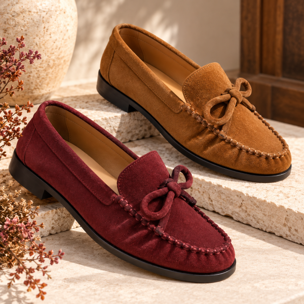 Mocasín de Ante para Mujer Dansi 8581A Camel y Burdeos
